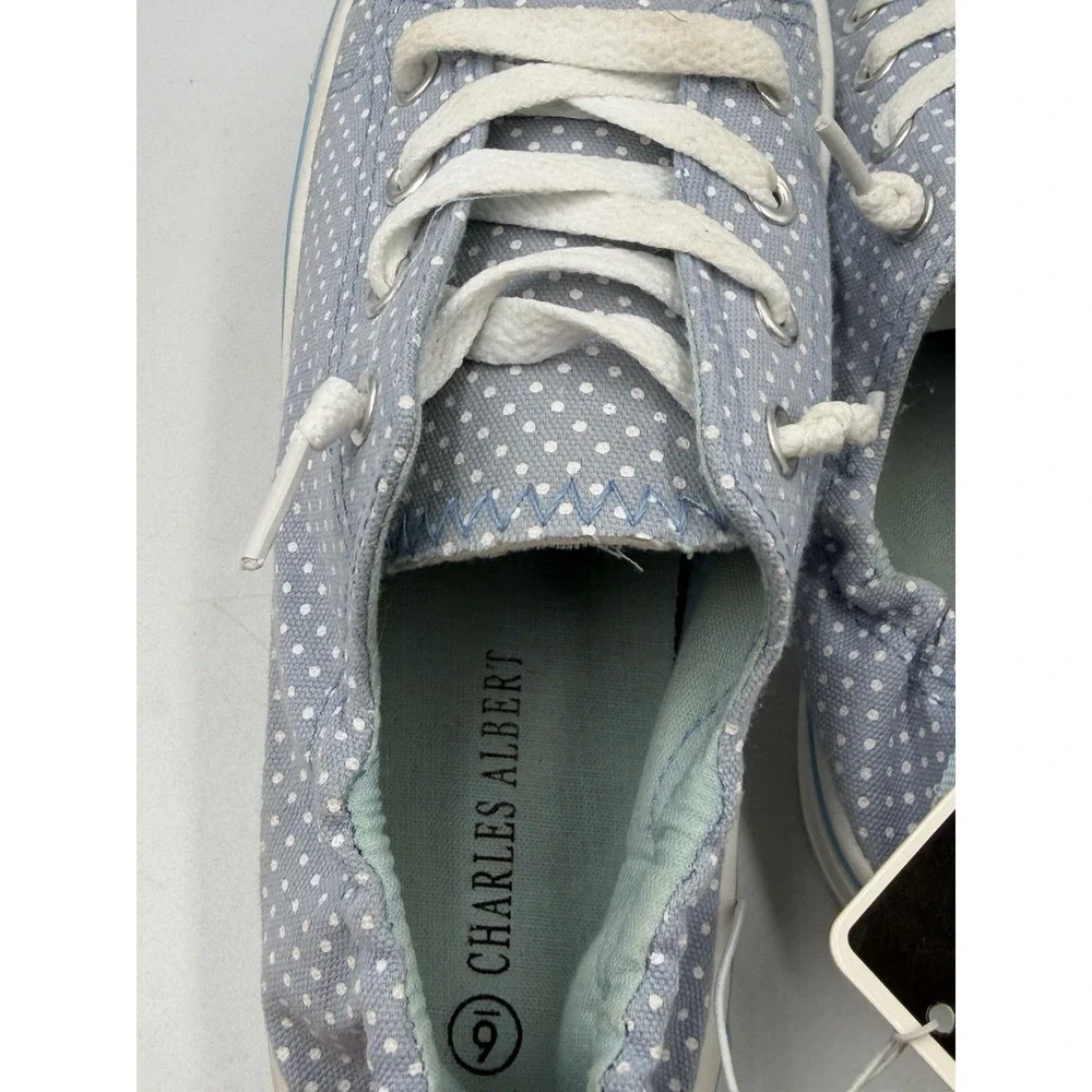 Charles Albert Womens 6 Blue White Polka Dot Canvas Lace Up Sneakers